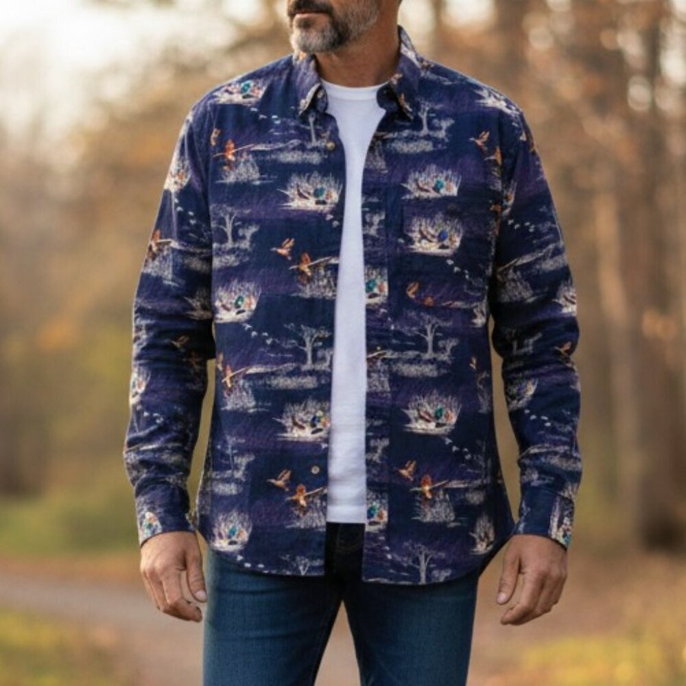OUTDOOR LIFE Field Tested Mallard Duck Hunting Cotton Vintage 90s Shirt Mens S
